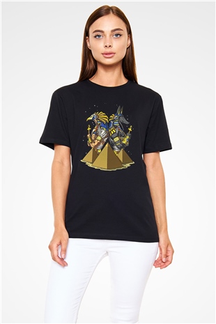 Anubis Baskılı Unisex Siyah Tişört - Tshirt