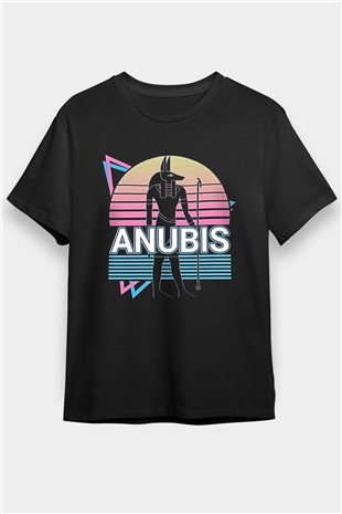 Anubis Baskılı Unisex Siyah Tişört - Tshirt