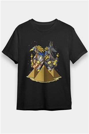 Anubis Baskılı Unisex Siyah Tişört - Tshirt
