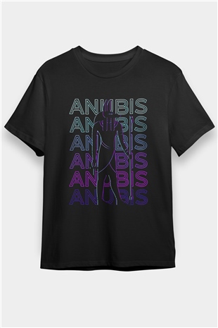 Anubis Baskılı Unisex Siyah Tişört - Tshirt
