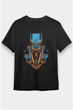 Anubis Baskılı Unisex Siyah Tişört - Tshirt