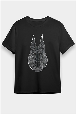 Anubis Baskılı Unisex Siyah Tişört - Tshirt