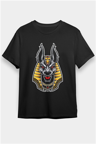 Anubis Baskılı Unisex Siyah Tişört - Tshirt