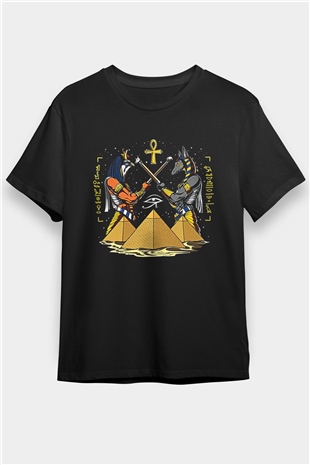 Anubis Baskılı Unisex Siyah Tişört - Tshirt