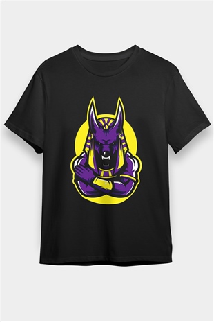Anubis Baskılı Unisex Siyah Tişört - Tshirt