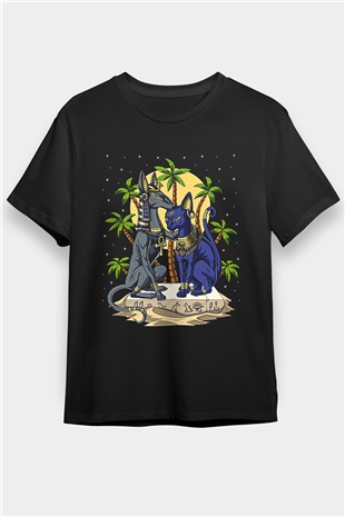 Anubis Baskılı Unisex Siyah Tişört - Tshirt