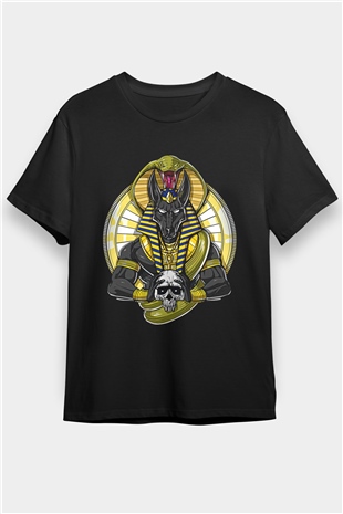 Anubis Baskılı Unisex Siyah Tişört - Tshirt