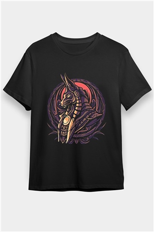 Anubis Baskılı Unisex Siyah Tişört - Tshirt