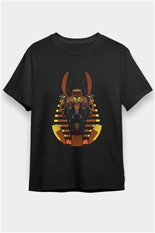 Anubis Baskılı Unisex Siyah Tişört - Tshirt