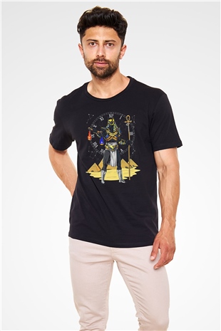 Anubis Baskılı Unisex Siyah Tişört - Tshirt
