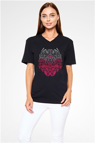 Anubis Baskılı Unisex Siyah V Yaka Tişört - Tshirt