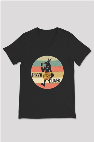 Anubis Baskılı Unisex Siyah V Yaka Tişört - Tshirt