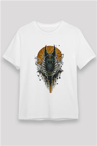 Anubis Unisex Baskılı Beyaz Tişört - Tshirt