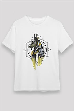 Anubis Unisex Baskılı Beyaz Tişört - Tshirt