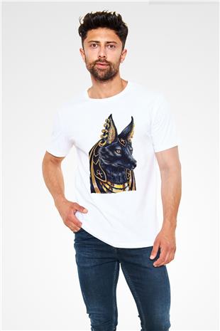 Anubis Unisex Baskılı Beyaz Tişört - Tshirt