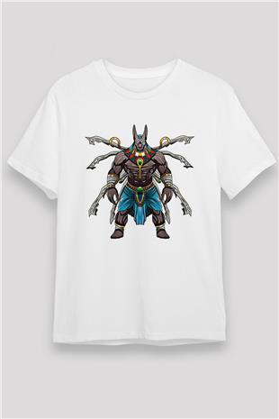 Anubis Unisex Baskılı Beyaz Tişört - Tshirt