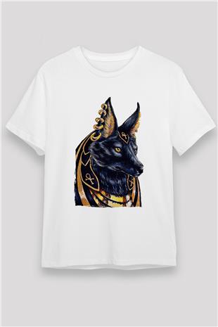 Anubis Unisex Baskılı Beyaz Tişört - Tshirt