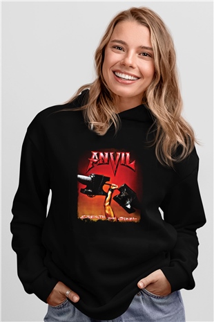 Anvil Baskılı Unisex Siyah Hoodie