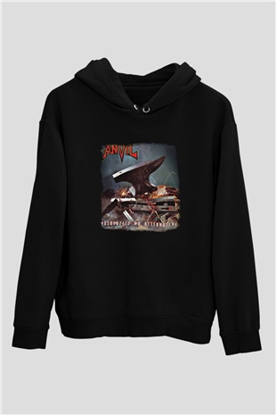 Anvil Baskılı Unisex Siyah Hoodie