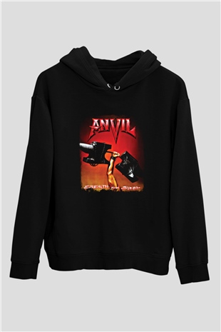 Anvil Baskılı Unisex Siyah Hoodie