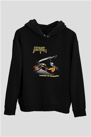 Anvil Baskılı Unisex Siyah Hoodie