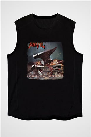 Anvil Baskılı Unisex Siyah Kolsuz Tişört