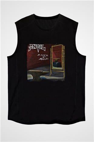 Anvil Baskılı Unisex Siyah Kolsuz Tişört