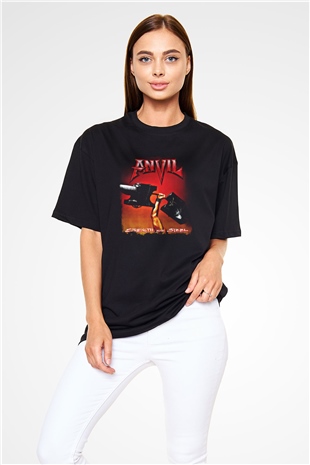 Anvil Baskılı Unisex Siyah Oversize Tişört