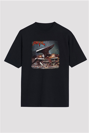 Anvil Baskılı Unisex Siyah Oversize Tişört