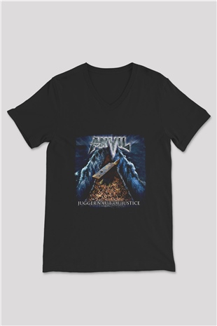 Anvil Baskılı Unisex Siyah V Yaka Tişört