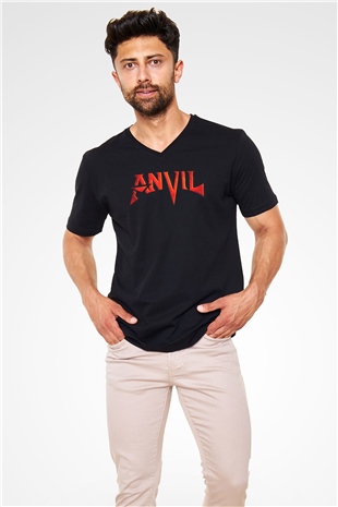 Anvil Siyah Unisex V Yaka Tişört T-Shirt