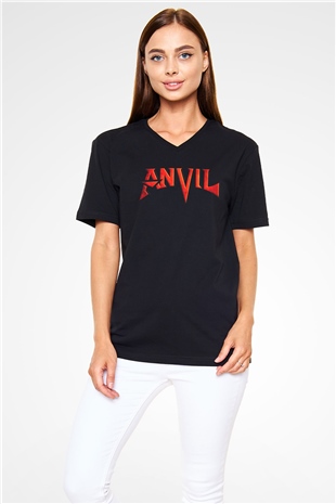 Anvil Siyah Unisex V Yaka Tişört T-Shirt