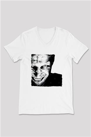 Aphex Twin Baskılı Beyaz Unisex V Yaka Tişört - Tshirt