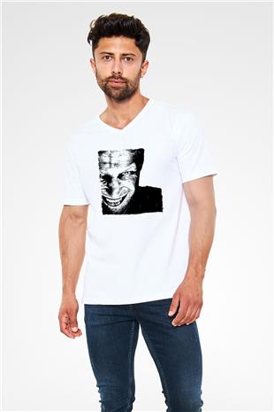 Aphex Twin Baskılı Beyaz Unisex V Yaka Tişört - Tshirt