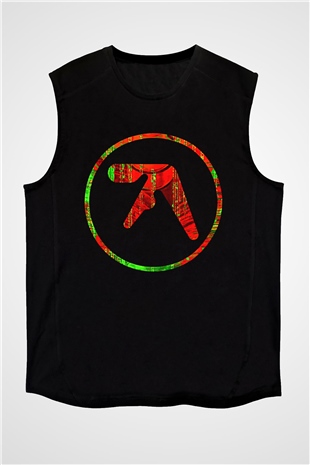 Aphex Twin Baskılı Unisex Siyah Kolsuz Tişört - Tshirt