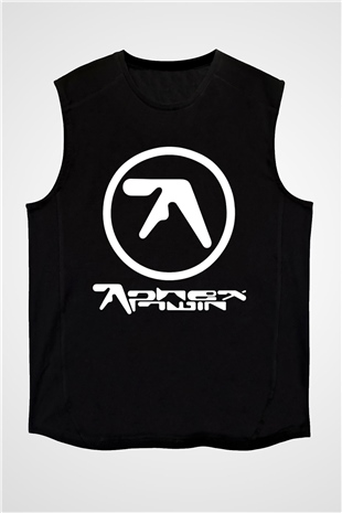 Aphex Twin Baskılı Unisex Siyah Kolsuz Tişört - Tshirt