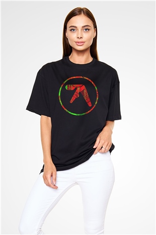 Aphex Twin Baskılı Unisex Siyah Oversize Tişört - Tshirt