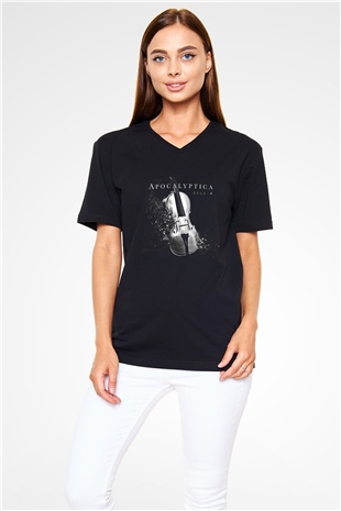 Apocalyptica Baskılı Unisex Siyah V Yaka Tişört