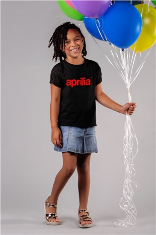 Aprilia Baskılı Siyah Unisex Çocuk Tişört