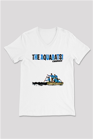 Aquabats Baskılı Unisex Beyaz V Yaka Tişört
