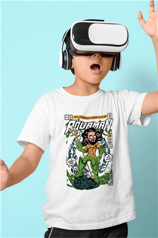 Aquaman Baskılı Unisex Beyaz Çocuk Tişört