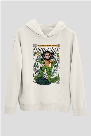 Aquaman Baskılı Unisex Beyaz Hoodie