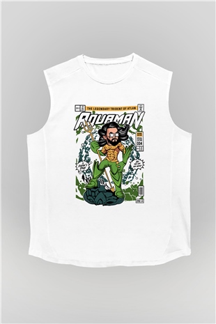 Aquaman Baskılı Unisex Beyaz Kolsuz Tişört
