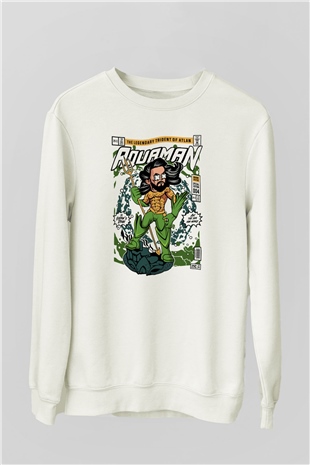Aquaman Baskılı Unisex Beyaz Sweatshirt