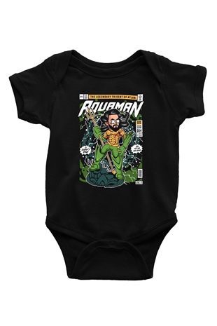 Aquaman Baskılı Unisex Siyah Bebek Body - Zıbın