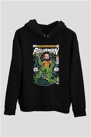 Aquaman Baskılı Unisex Siyah Hoodie