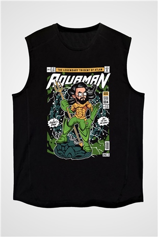 Aquaman Baskılı Unisex Siyah Kolsuz Tişört