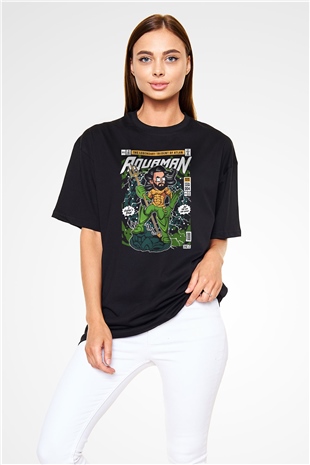 Aquaman Baskılı Unisex Siyah Oversize Tişört