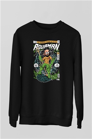 Aquaman Baskılı Unisex Siyah Sweatshirt