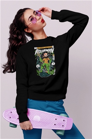 Aquaman Baskılı Unisex Siyah Sweatshirt